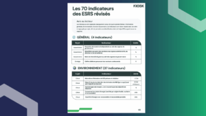 CSRD indicators table listing the 70 ESRS data points reviewed by ESG theme for G.A.C. Group.